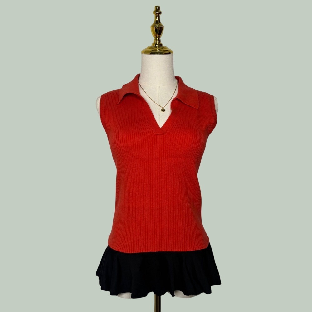 old navy red knit collar vneck blouse coquette preppy minimalist staples twee